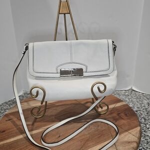 COACH KRISTIN METALLIC CHAMPAGNE LEATHER FLAP CROSSBODY SMALL BAG PURSE